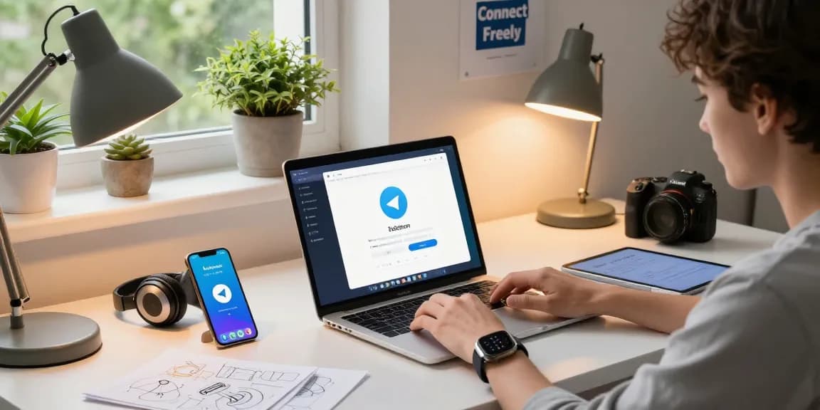Experience seamless Telegram download on your devices in a modern workspace.