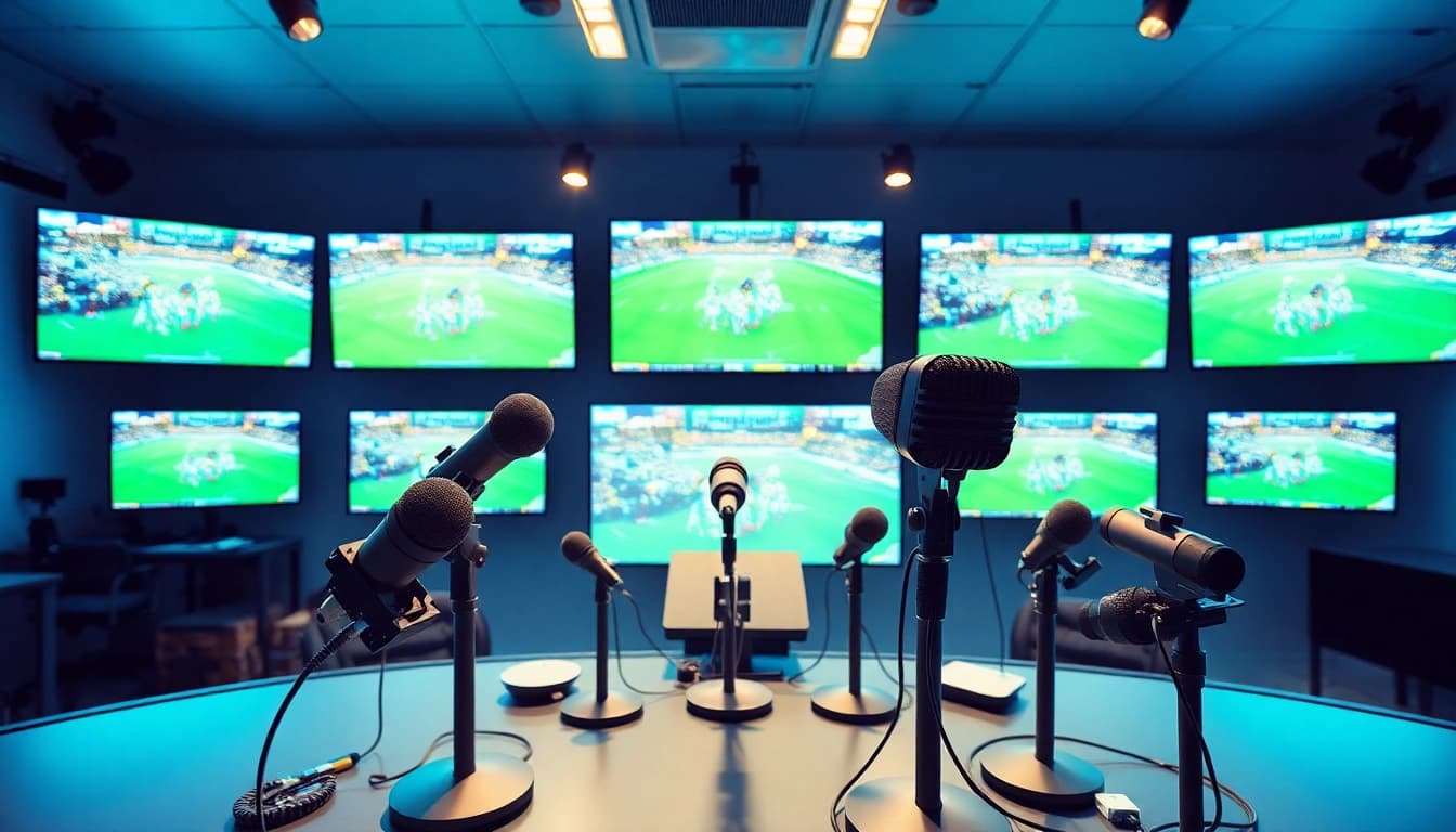 Engaging scene of sports broadcasting with dynamic technology showcasing live events.