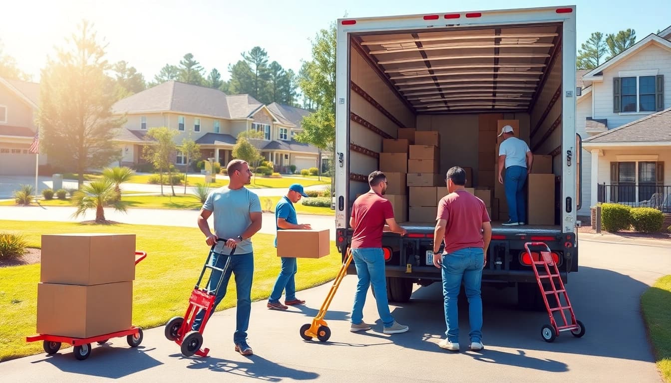 Movers hardeeville efficiently managing a relocation in a sunny suburban neighborhood.
