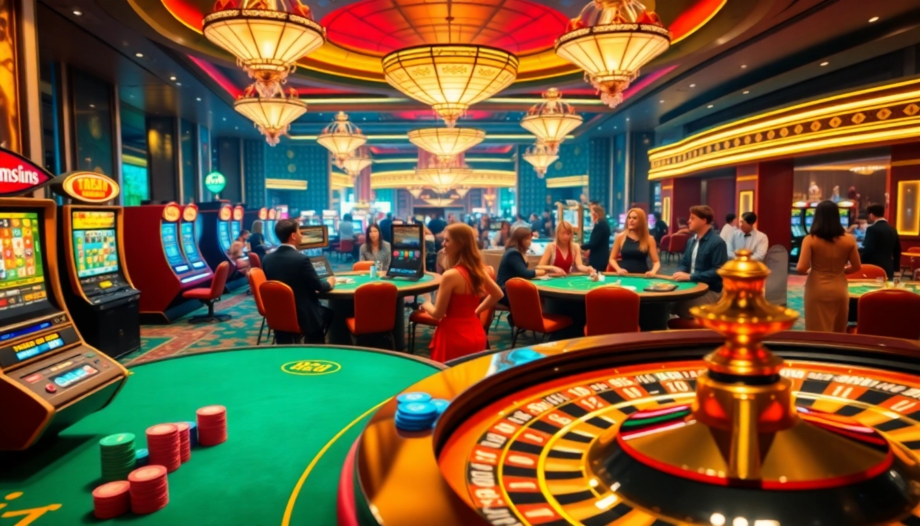 Experience the excitement of gambling with 888NEW in this vibrant casino scene filled with poker chips, slot machines, and professional dealers.