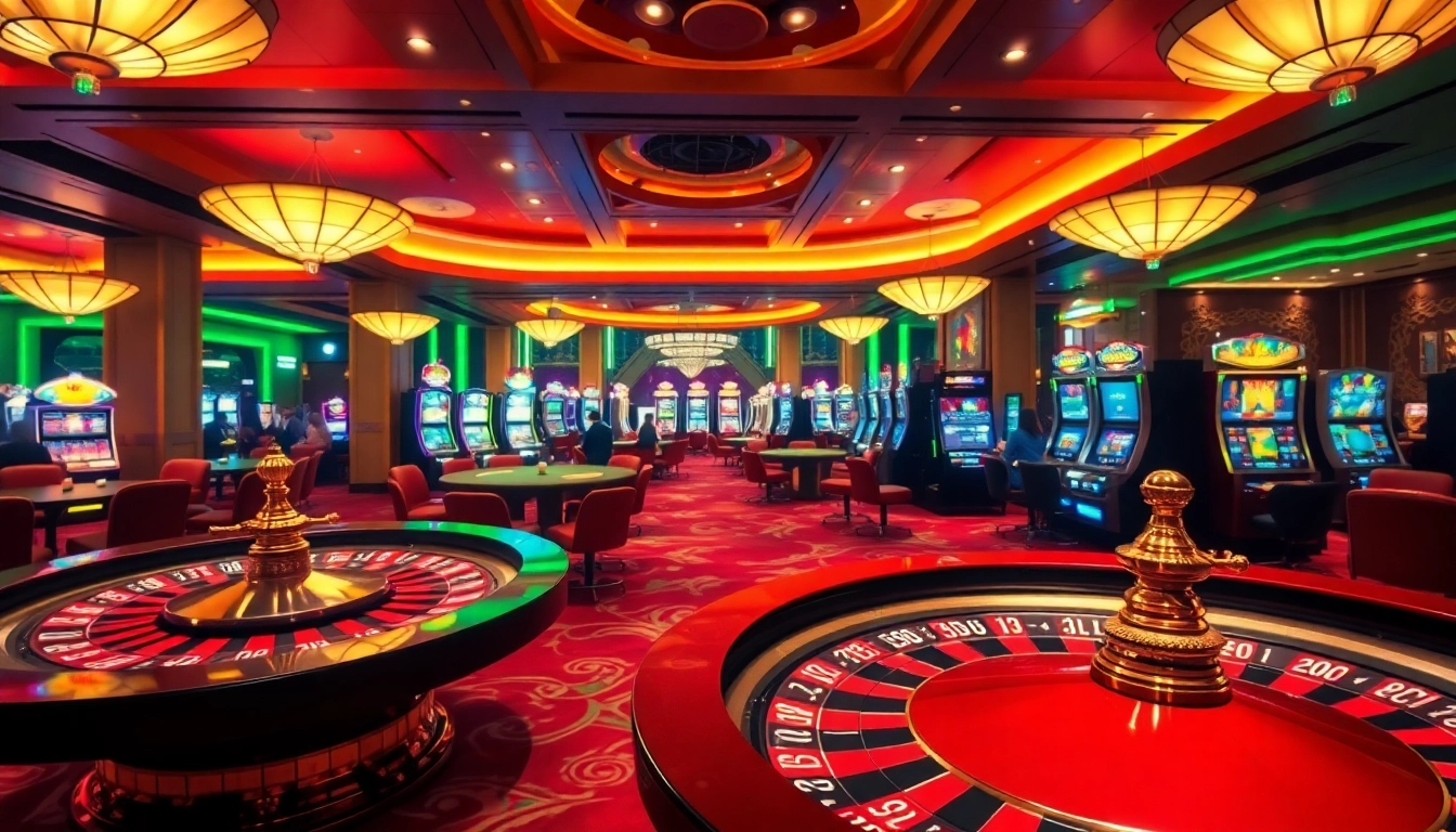 Experience thrilling gaming action at https://c168seo.com/ featuring roulette, poker tables, and slot machines in a vibrant casino.