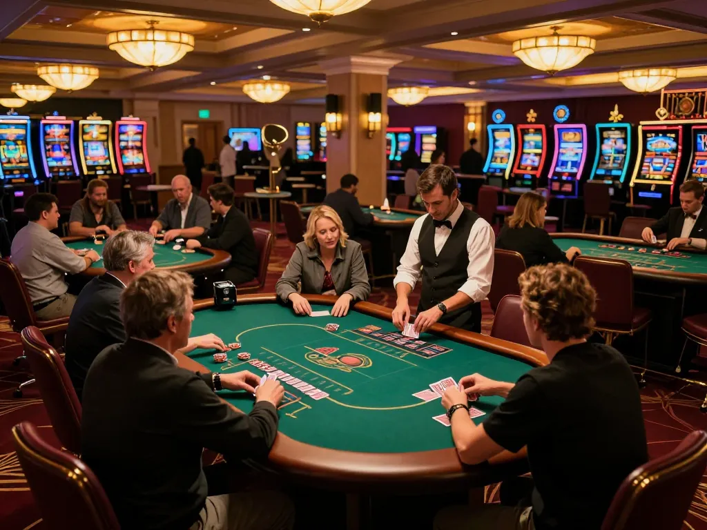 Experience thrilling gameplay at 33win1 with players engaging around poker tables in a vibrant casino atmosphere.