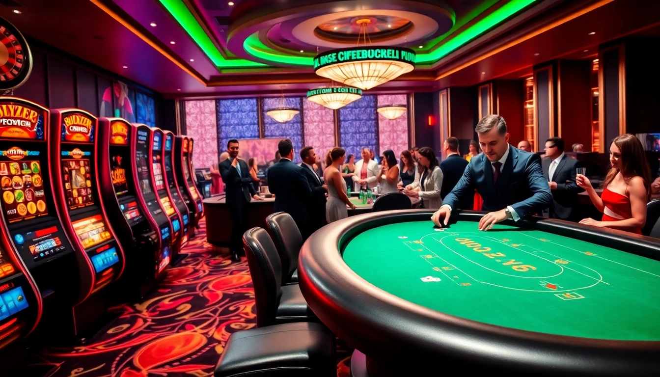Players enjoy poker and slots at a glamorous casino scene inspired by https://89bet.in.net/, showcasing thrilling gambling excitement.