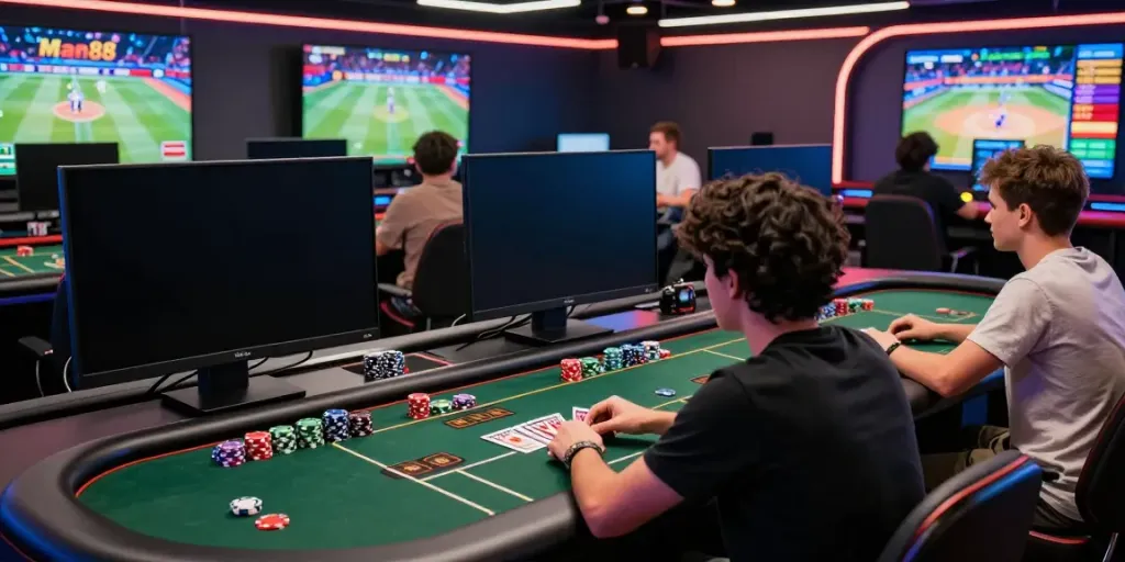 Exciting Man88 online gaming experience with players engaged in sports betting.