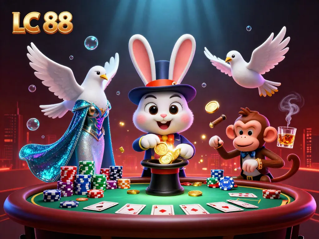 Experience the magic of LC 88 with a cartoon rabbit pulling coins, enhancing your gaming adventure.