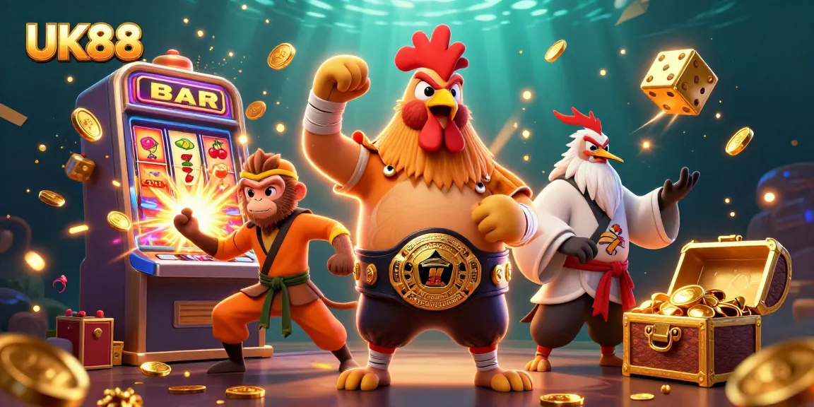 Experience thrilling gameplay with UK88's dynamic jackpot scene featuring characters and vibrant casino elements.