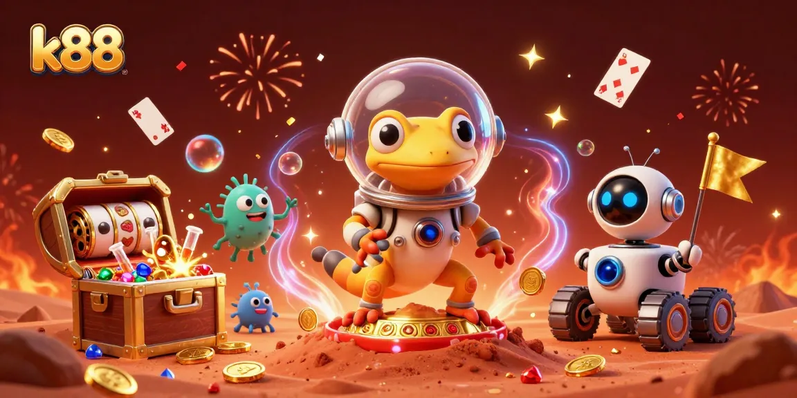 K88 offers thrilling gaming experiences with a Martian gecko discovering a casino bursting with rewards.