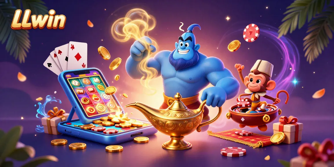 Engage in the thrilling world of LLwin with a vibrant casino scene featuring dynamic slot games and rich elements.