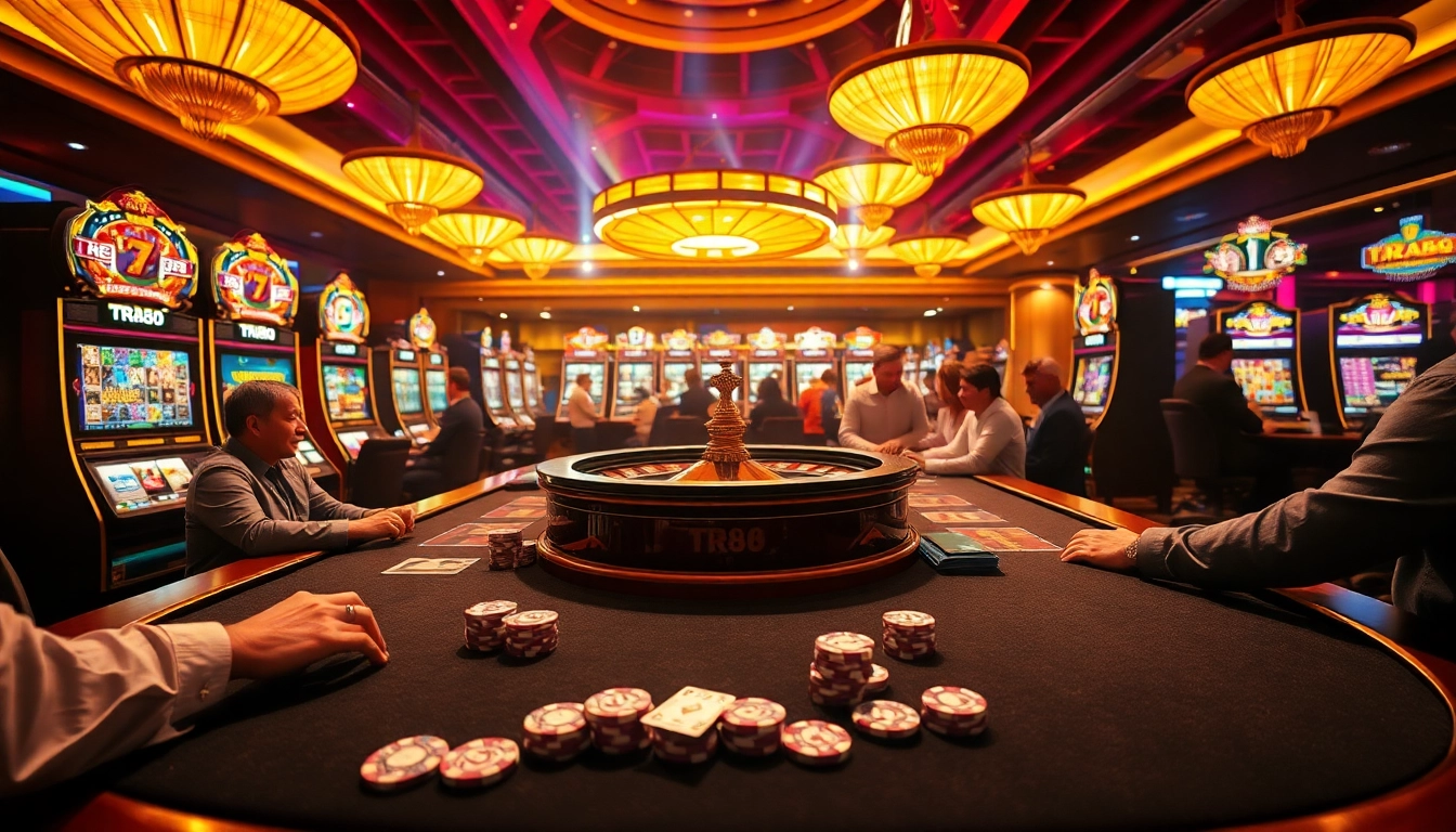 Players enjoying a high-stakes game at a luxurious casino table featuring TR88 slots.