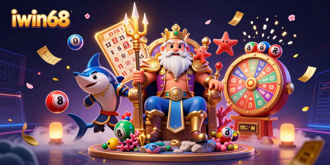 Experience the excitement of iwin68 with Neptune and friends amidst vibrant casino elements.