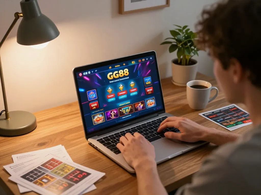Engaging player experiencing GG88 live casino games at home with strategy notes.