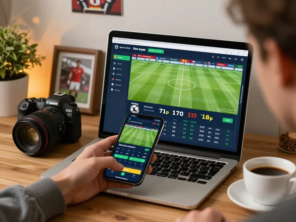 Engaged user placing bets on keo nha cai through a smartphone app, showcasing live sports odds.