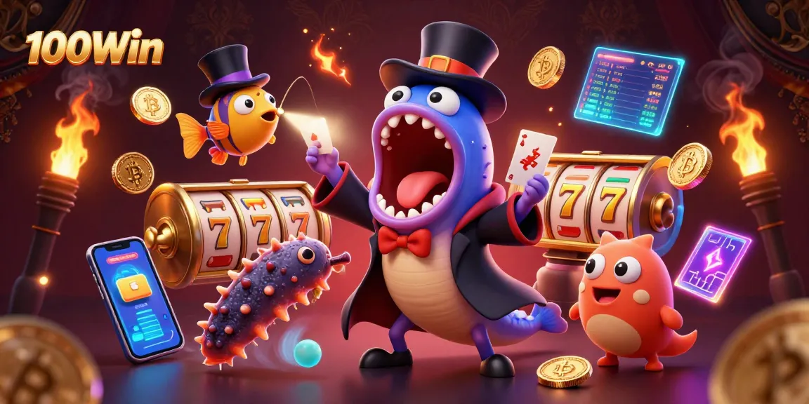 Experience thrilling gameplay with 100Win's vibrant illustration featuring captivating casino elements.