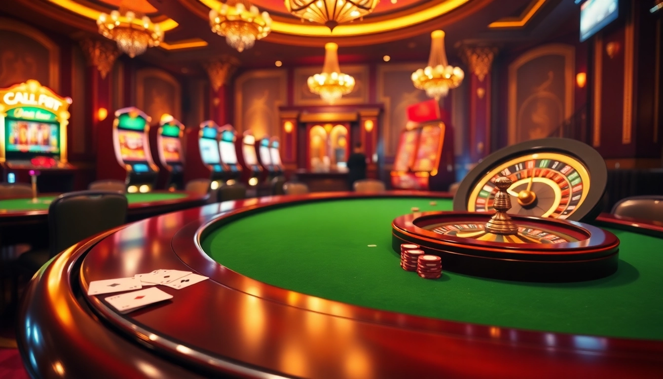 A player engages with an exciting online casino game on https://new88.biz/, featuring vibrant slot machines and elegant poker tables.