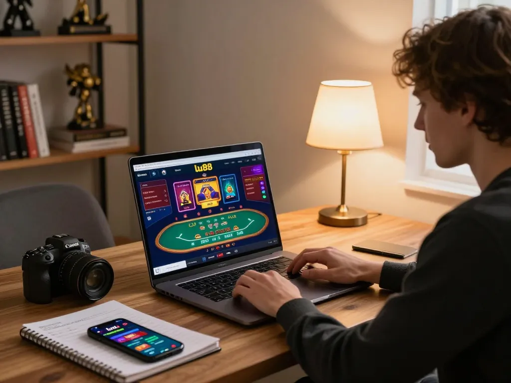 Engaging in a thrilling lu88 online blackjack game at home, showcasing strategic gameplay.