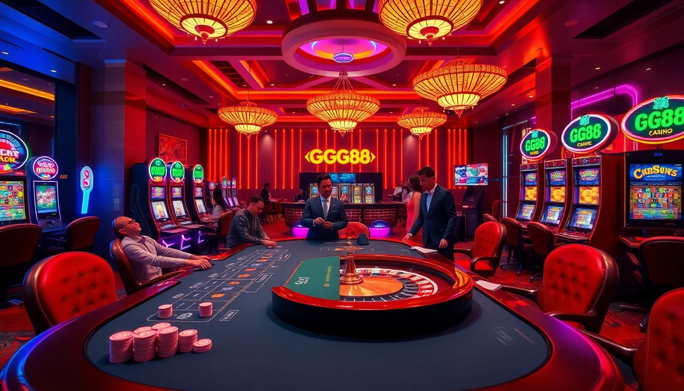 Engaged players at nhà cái gg88 table enjoying a luxurious casino experience with vibrant games.