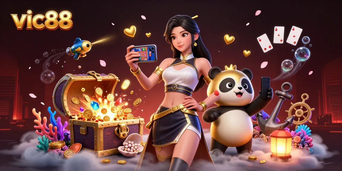 Experience vibrant gaming action with vic88 as an Asian woman holds a casino game on her smartphone.