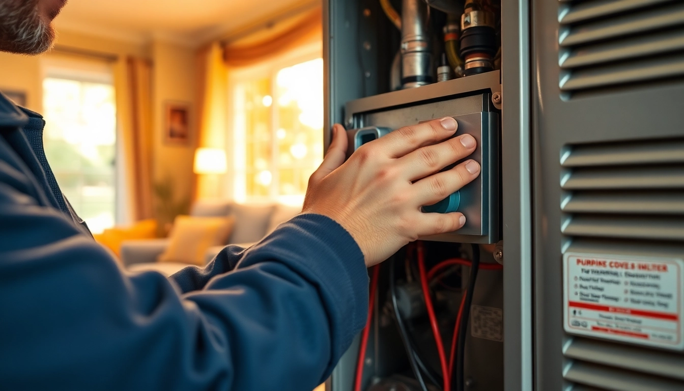 Technician engaged in heating repair north vancouver with modern equipment in a cozy residential setting.