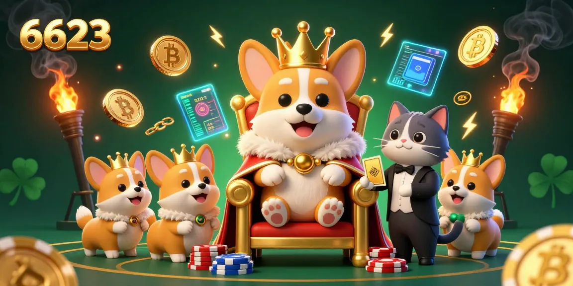 Experience thrilling gameplay at 6623, featuring a royal corgi king and dazzling casino elements.