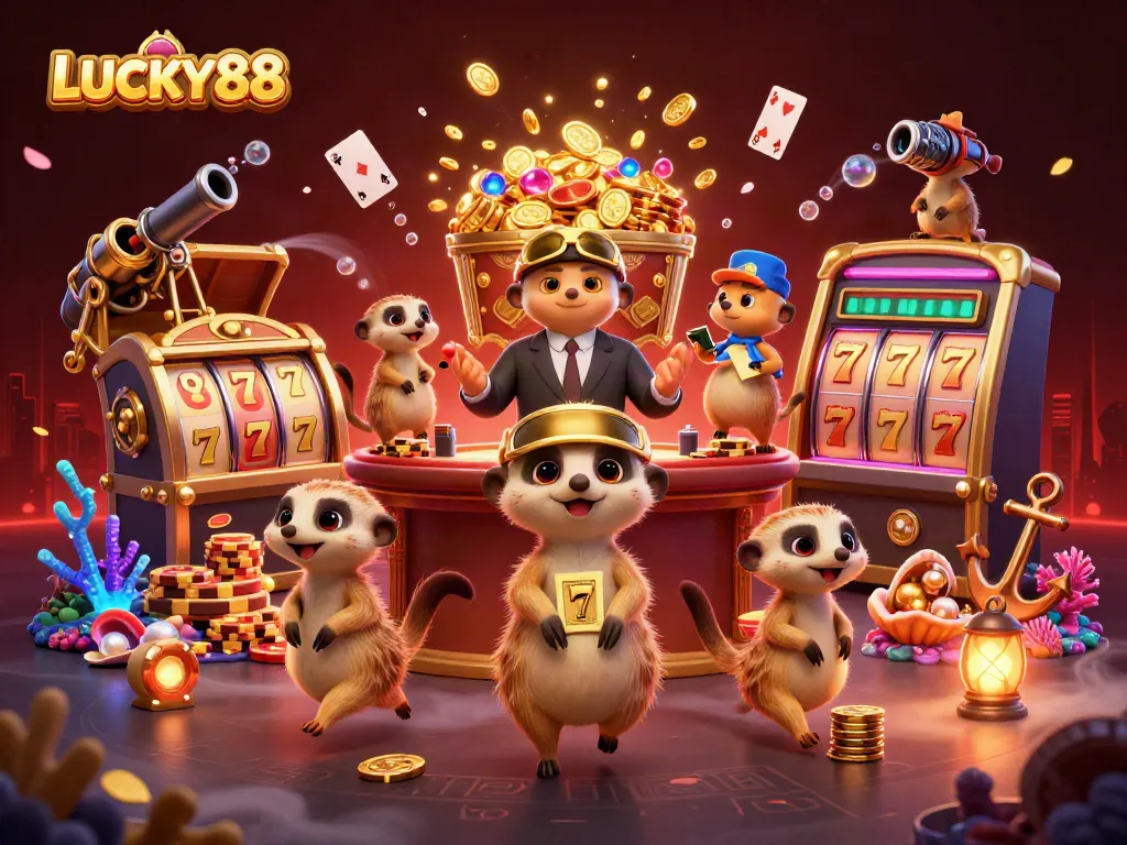 Experience thrilling slots like LUCKY88 with our lively meerkat casino scene.