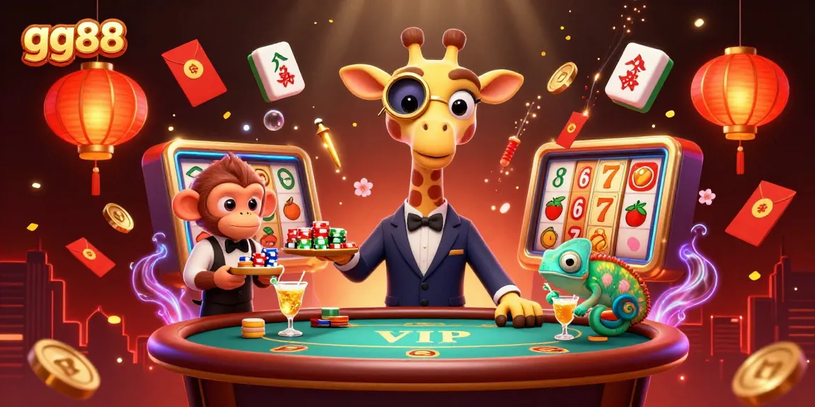 Experience thrilling gameplay at gg88 with a vibrant 3D illustration of high-roller adventures in an online casino.