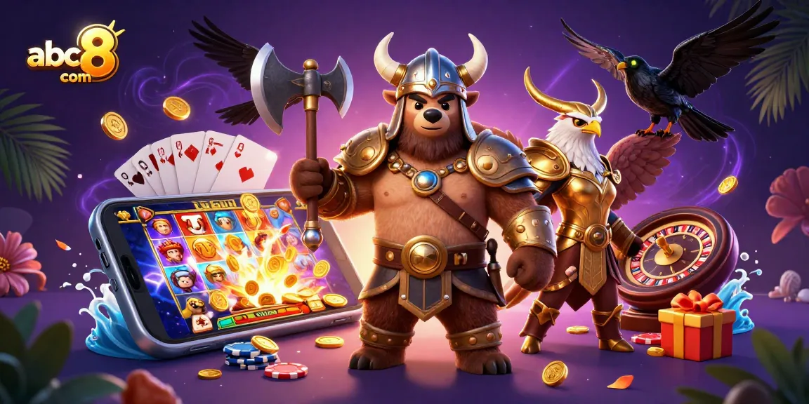 Experience thrilling gaming with abc8 com's vibrant 3D illustration featuring exciting slot action.
