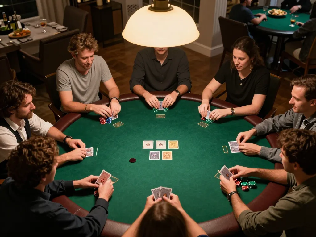 Lu88 players engaging in a private poker night with chips and cards readily visible