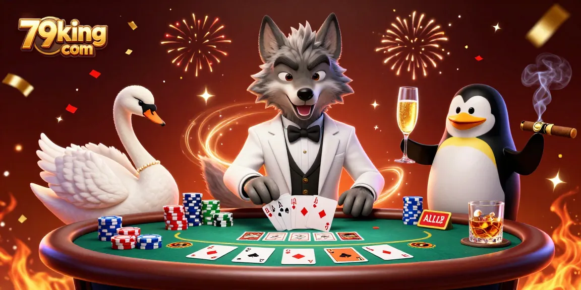 Experience premium gaming at 79king com, featuring an engaging baccarat scene with unique characters.