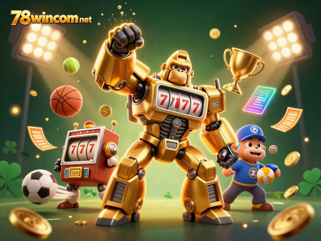 Experience thrilling action at 78wincom net with a dynamic slot machine mech battling for sports victory!