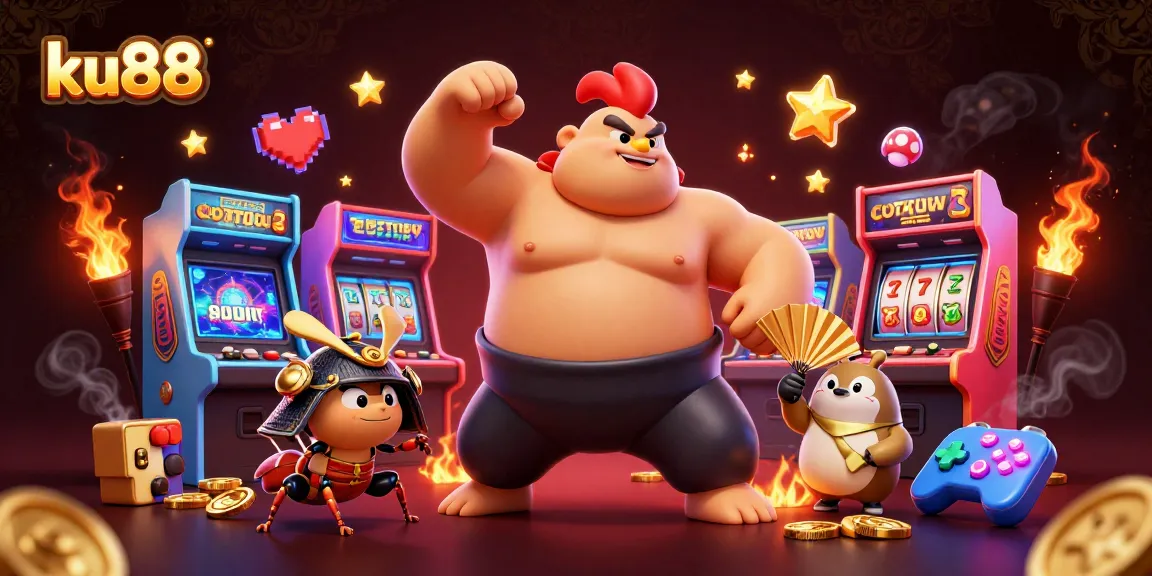 Experience thrilling gameplay at ku88 with cartoon characters in a lively casino scene.