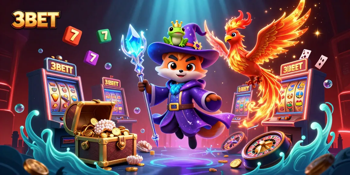 Experience thrilling gaming with 3BET's vibrant 3D scene featuring magical characters and casino elements.