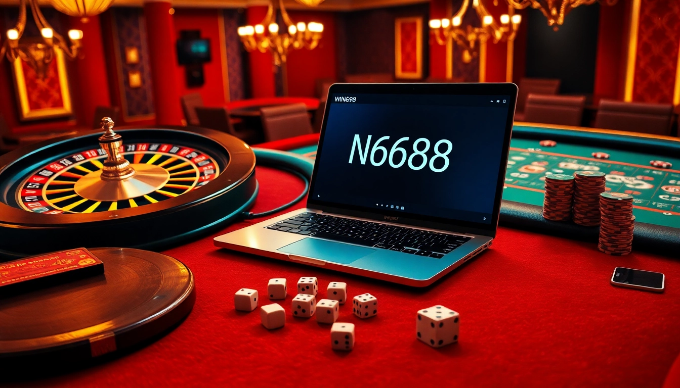 Experience the excitement of WIN678 with professional online gaming visuals featuring vibrant casino elements.