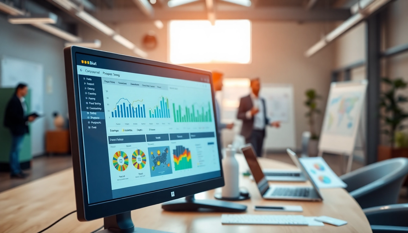 Visualizing production planning software for manufacturing with vibrant data displays in a collaborative office.