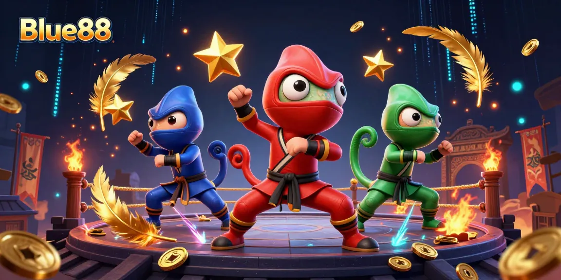 Engage with Blue88's online casino excitement as ninja chameleons showcase thrilling gameplay.