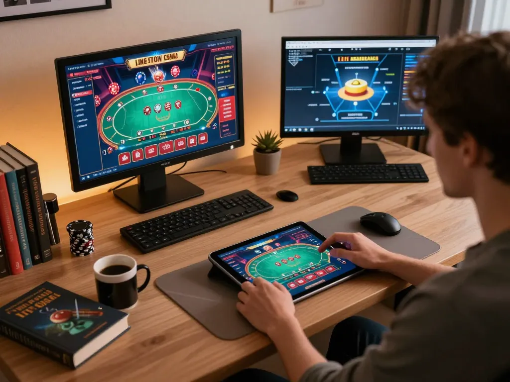 Engaging with LINK KU88 on a tablet, showcasing dynamic online casino gameplay.