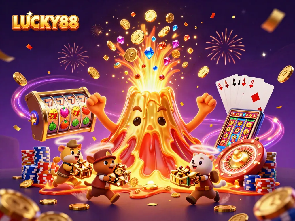 Experience the excitement of LUCKY88 with a visually stunning 3D casino eruption.