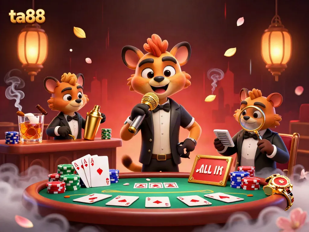 Experience the excitement of ta88 with a vibrant casino scene featuring hyenas in a comedic atmosphere.