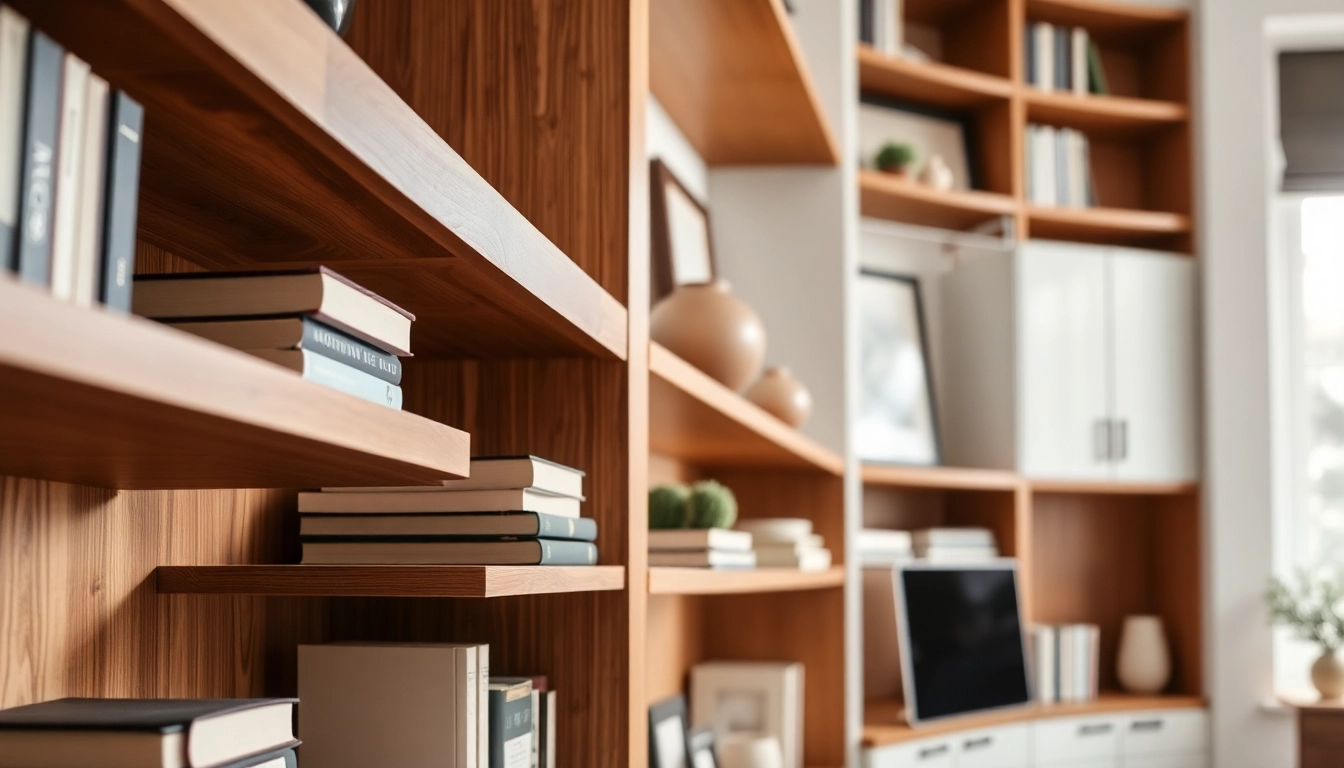 Built-in shelving contractor Westchester showcasing expert installation in a modern home office.