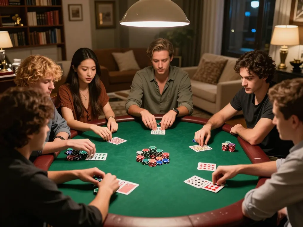 Players enjoying a thrilling poker night at home showcasing vaobet excitement and strategy
