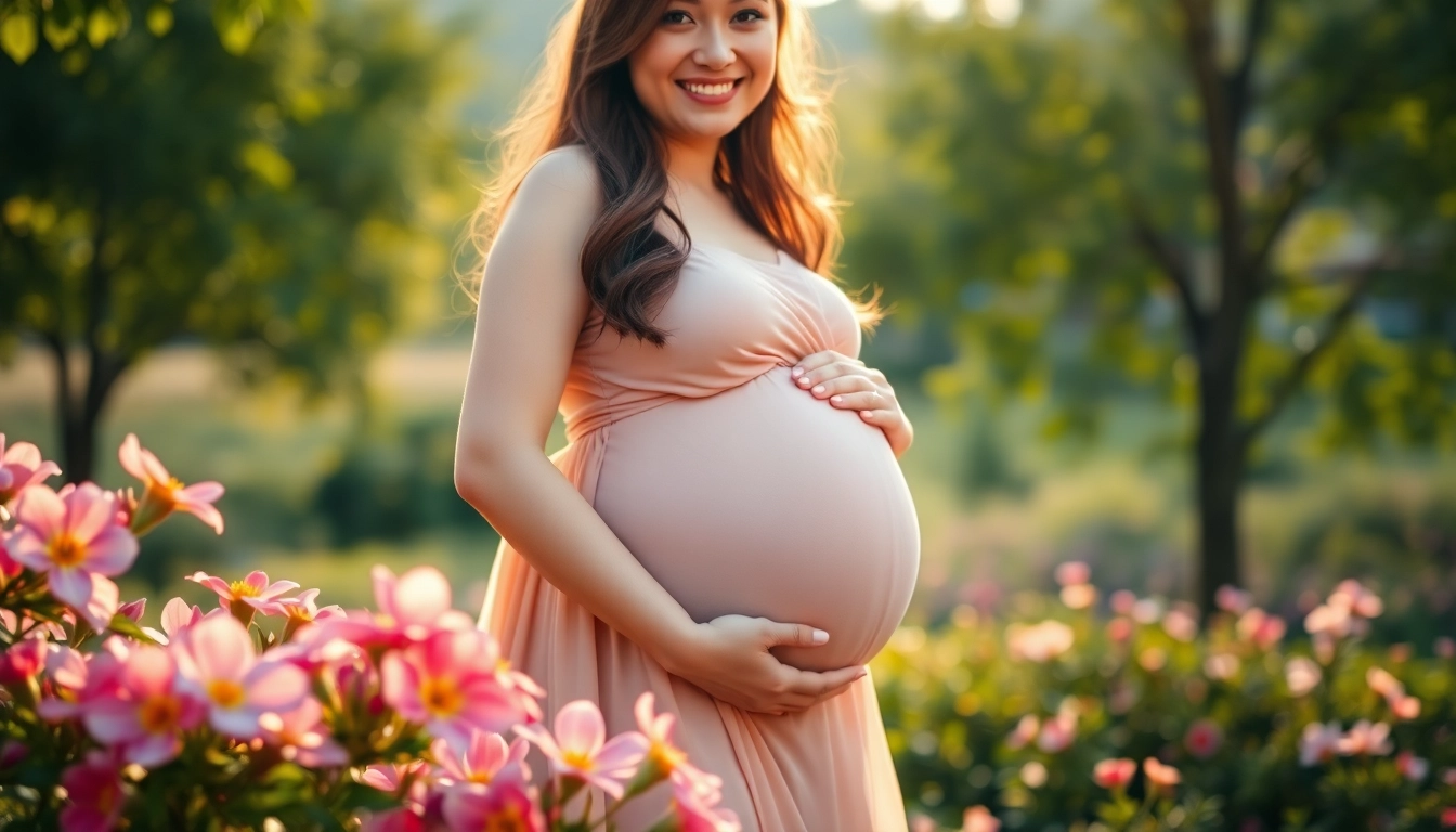 Captivating Babybauch Fotoshooting of a glowing mother surrounded by nature.