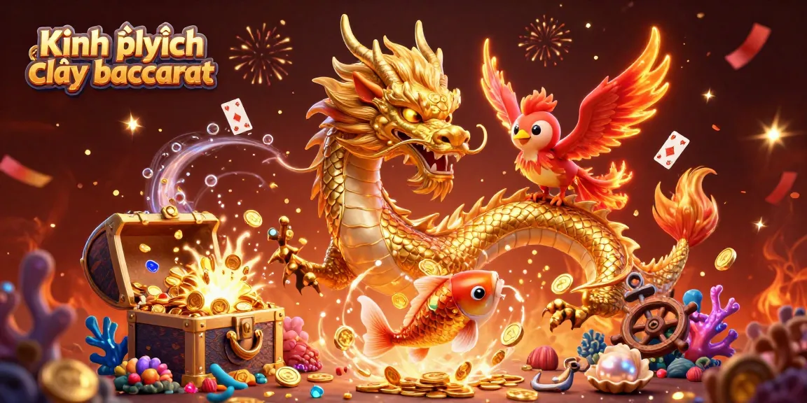 Kinh nghiệm chơi baccarat illustrated with a fierce golden dragon and floating cards in a vibrant casino scene.