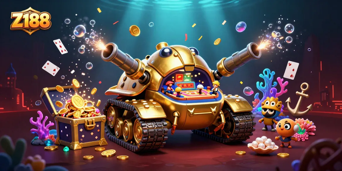Z188 engages players with a lively 3D casino scene filled with games, gold coins, and treasures.