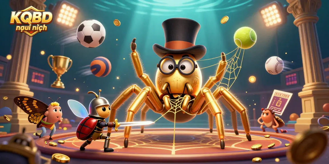 Engage with KQBD mới nhất, showcasing an action-packed scene filled with sports balls and trophy elements.