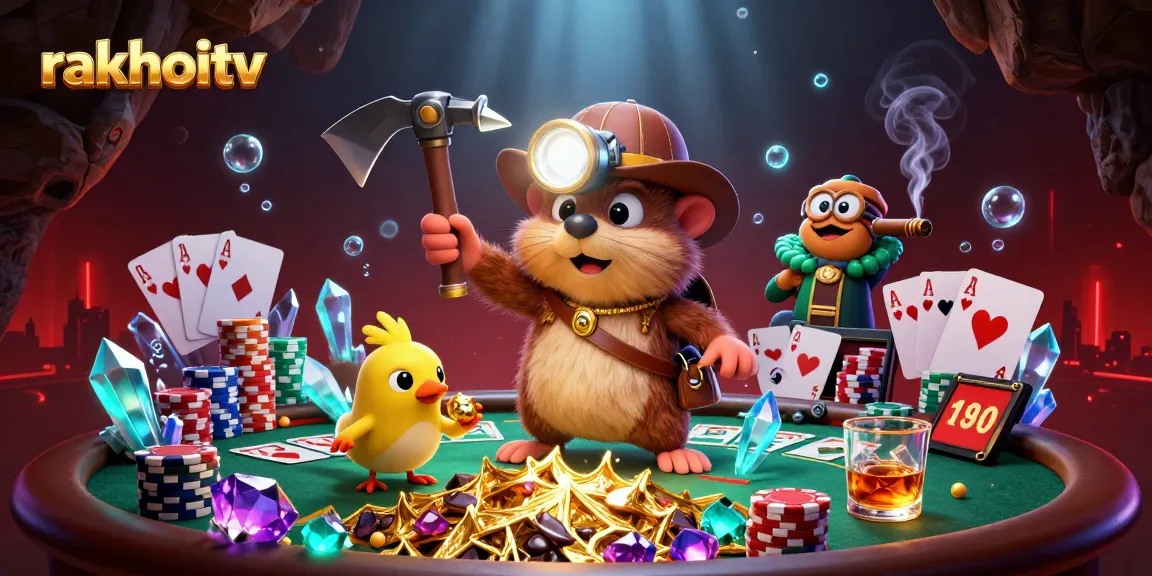 Experience the thrill of rakhoitv with vibrant 3D casino elements and a treasure hunter scene.