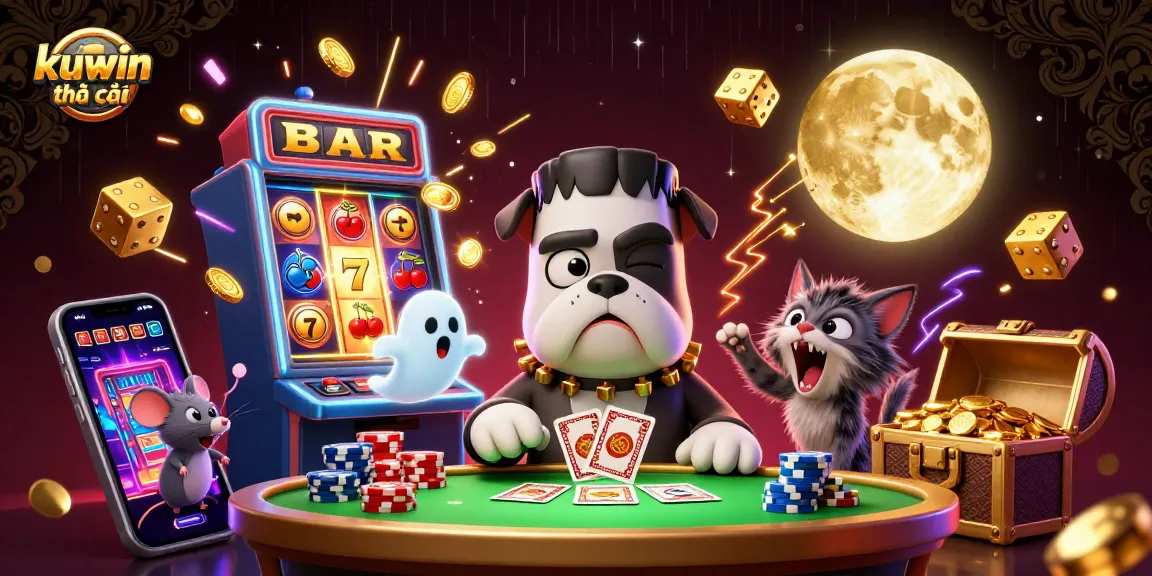 Engage with kuwin nhà cái by witnessing a lively 3D casino scene with vibrant characters and thrilling game elements.