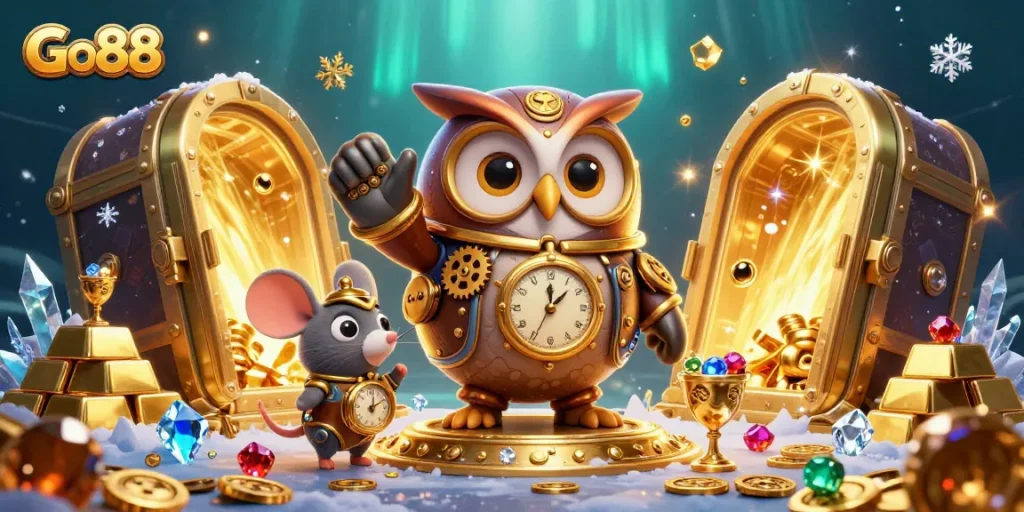 Experience thrilling moments at Go88 with captivating steampunk characters in a rich casino setting.