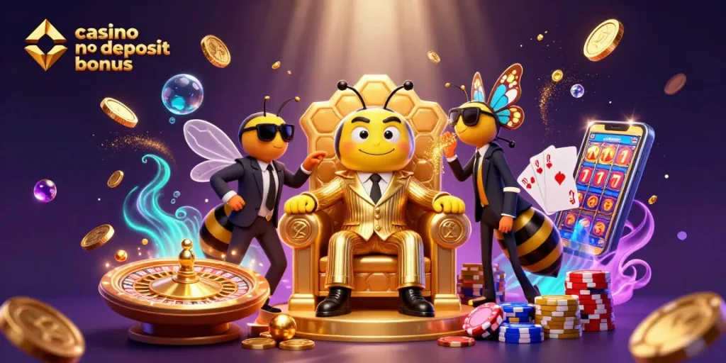 Experience thrilling wins with casino no deposit bonus, showcasing vibrant gaming elements and characters.