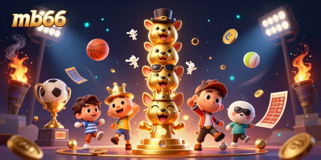 Engage with mb66's vibrant gaming scene showcasing dynamic sports elements and a golden totem pole.